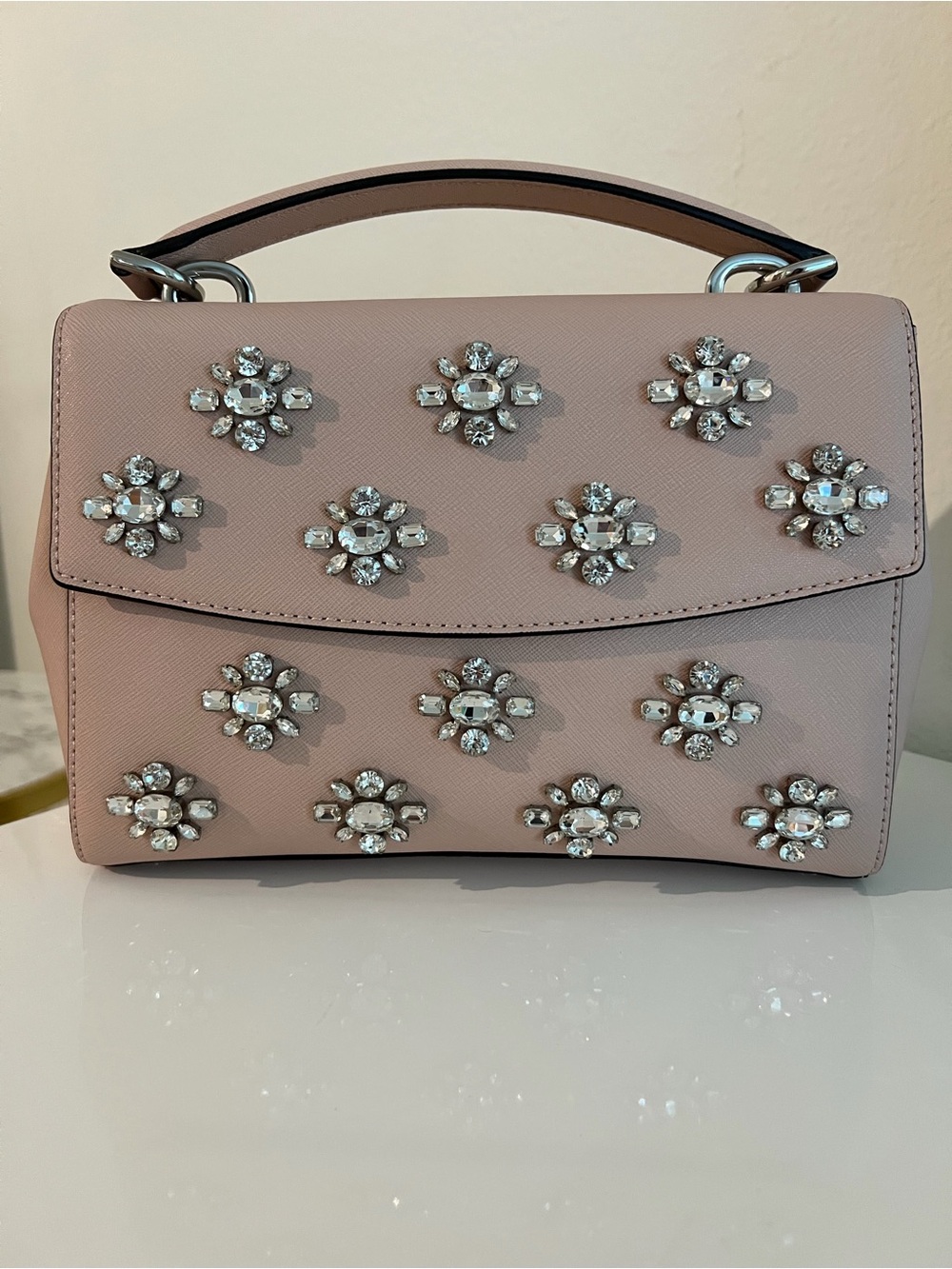 Michael Kors Blush Pink Crystal-Embellished Top-Handle Bag